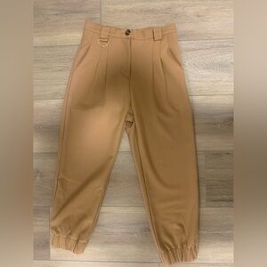 Camel High-Waisted Pleated Jogger Pants